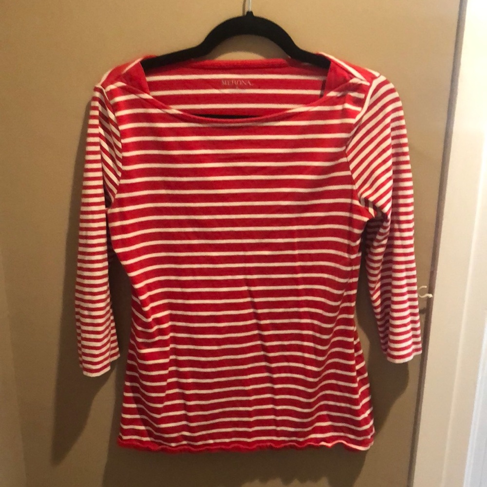 Merona red and white striped top